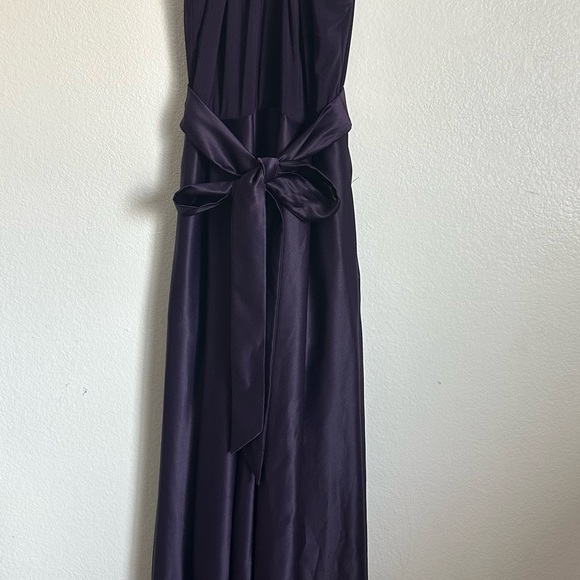 Alex Evenings Women's Long Halter Dress/Gown- Eggplant Satin, Size 12 - Picture 10 of 14
